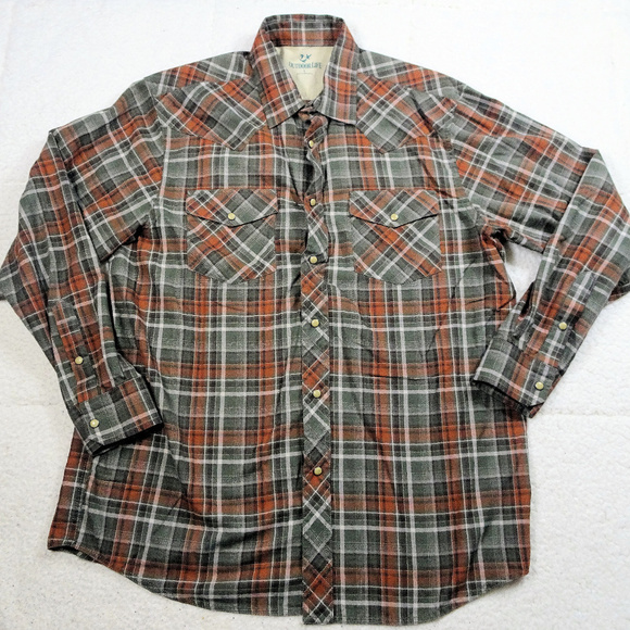 Outdoor Life Flannel Pearl Snap Button Up Shirt Lg - Picture 1 of 6
